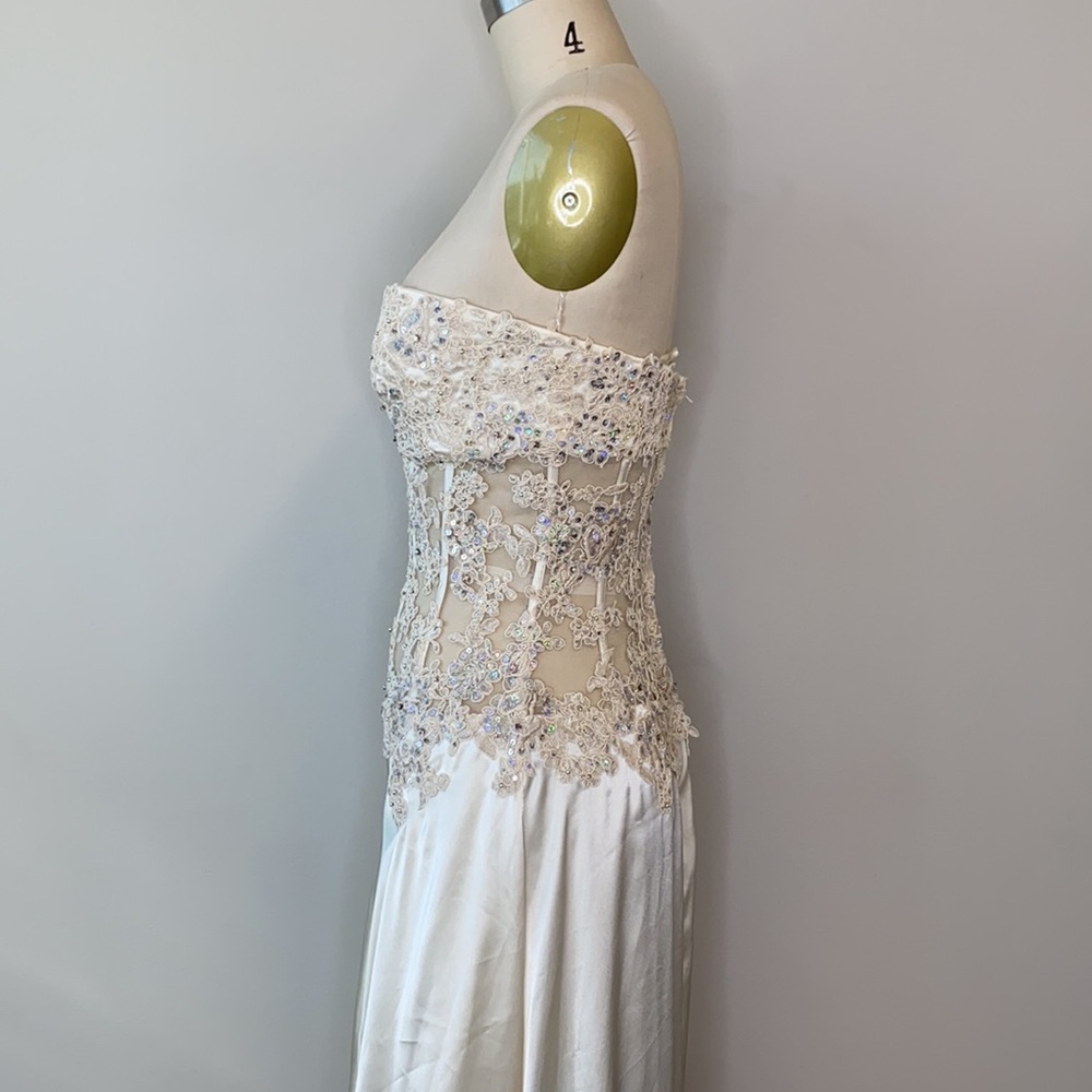 Champagne Corset Sequin High Low Gown - Picture 6 of 8